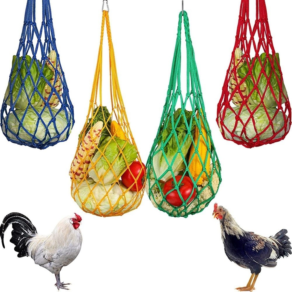 Mesh Feeder Bag - ถุงใส่อาหารไก่แบบตาข่ายไนลอน ติดตั้งง่าย พร้อมตะขอ แบบแขวน ใช้ซ้ำได้ อุปกรณ์สำหรับฟาร์ม