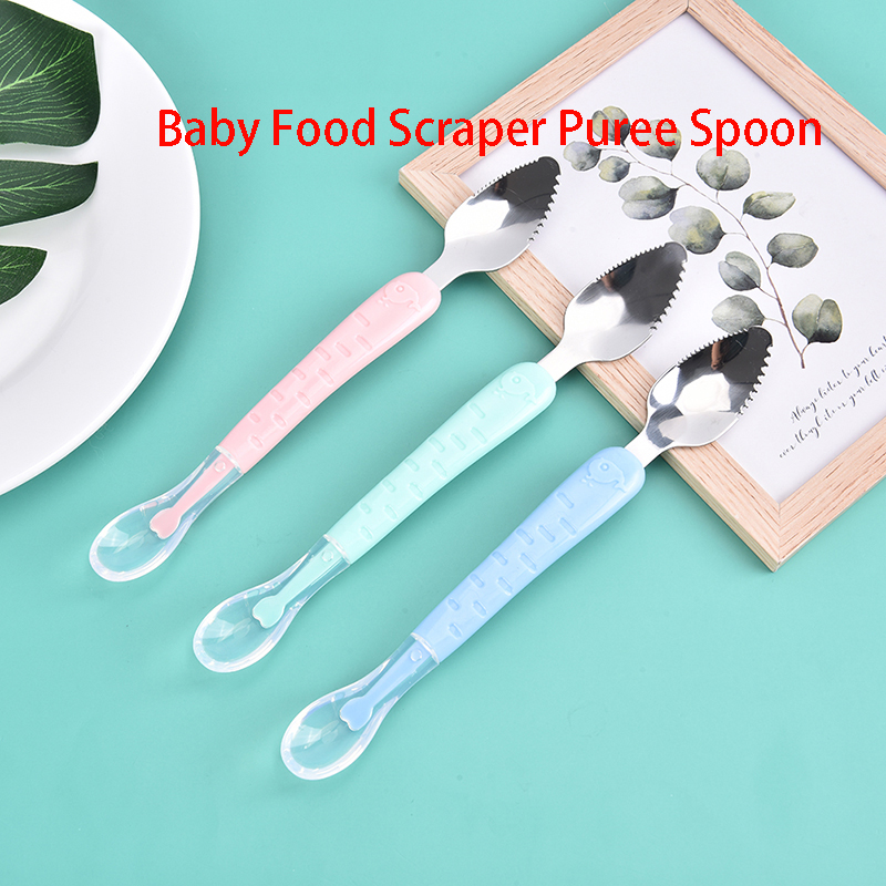 Baby Food Apple - มัลติฟังก์ชั่เครื่องขูดอาหารเด็กสแตนเลส Apple โคลนช้อนอาหารเสริมผลไม้ Double-headed Tableware
