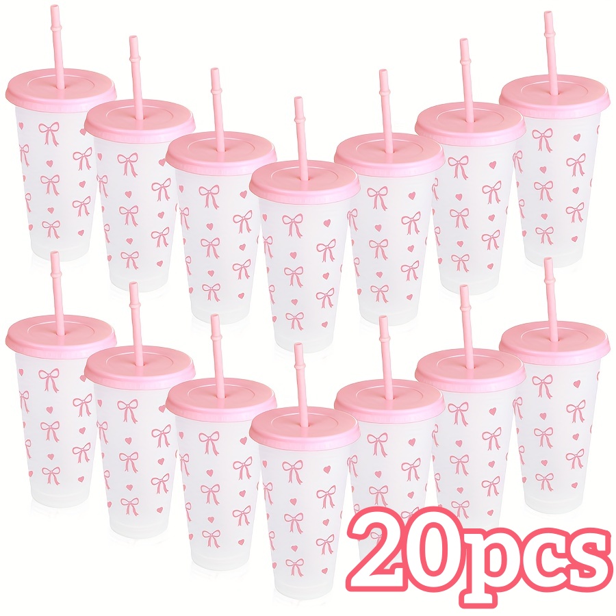 Training Cup Straw - 2/20pcs 24oz Reusable PARTY ถ้วยฟางและฝาปิดน่ารักโบว์พลาสติก Tumblers