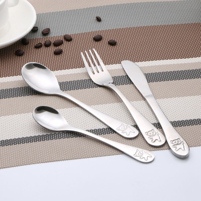 Baby Food Utensils Set - 4 ชิ้น/เซ็ตเด็กช้อนชาช้อนอาหารส้อมมีดชุด 4 สแตนเลสเด็กการเรียนรู้ Eating Habit