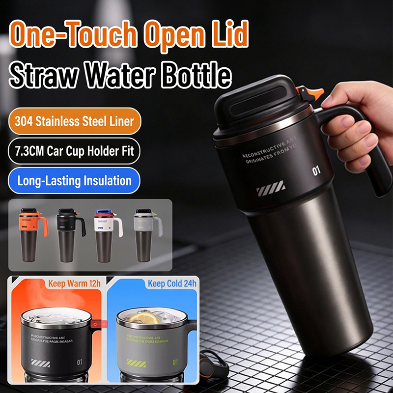 Training Cup Straw - แก้วเก็บความร้อนสแตนเลส 304 คุณภาพสูง พร้อมฝาเปิดแบบคลิกเดียว หลอดดูด และหูจับ