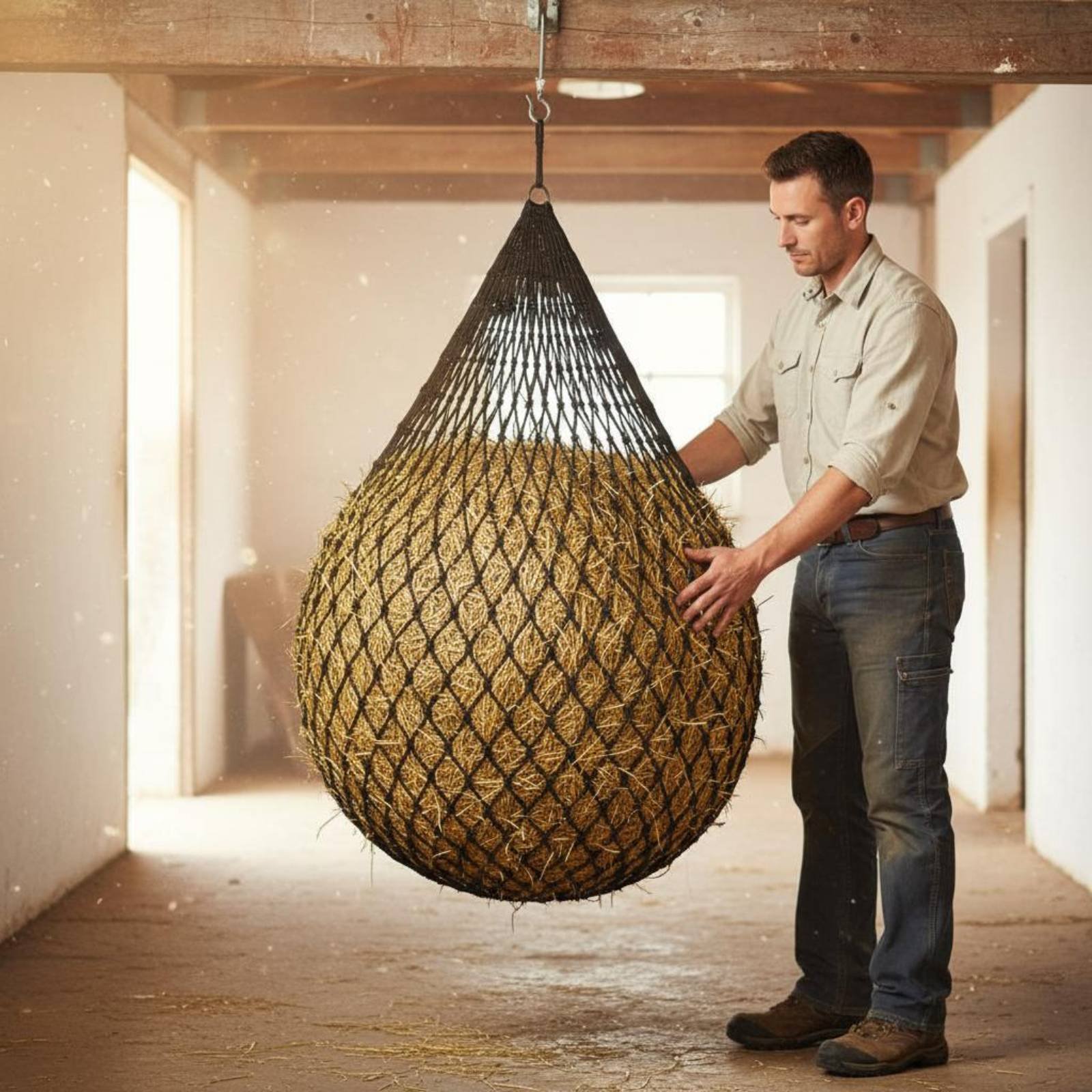 Mesh Feeder Bag - ถุงตาข่ายใส่หญ้าแห้งขนาดใหญ่ ง่ายต่อการเติม ตาข่ายใส่หญ้าสำหรับม้า อุปกรณ์ฟาร์ม ตาข่ายระบายอากาศได้ดี สำหรับใช้ในคอกม้า