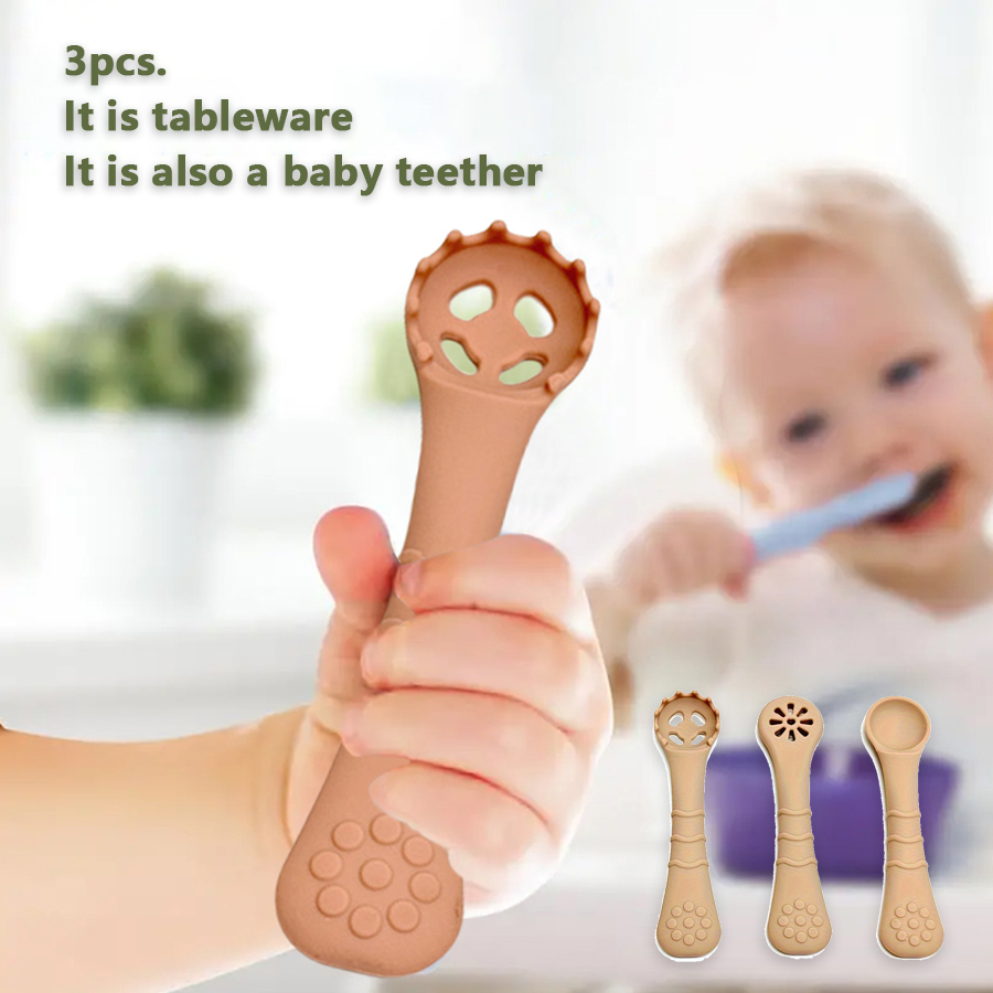 Baby Food For 6 Months - ช้อนอาหารเด็กซิลิโคน ชุดอาหารฝึกหัดที่จับง่ายสำหรับเด็กอายุมากกว่า 6 เดือน ของขวัญคริสต์มาส