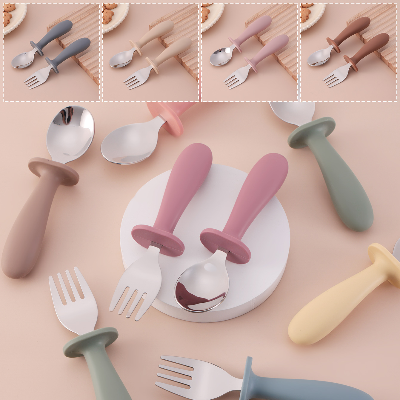 Baby Food Utensils Set - สีเด็ก 2PCS สแตนเลสสตีลช้อนส้อมชุดเครื่องล้างจานปลอดภัย BPA ฟรีเครื่องครัวเด็กช้อนส้อมเด็กทารกแรกเกิดรายการ