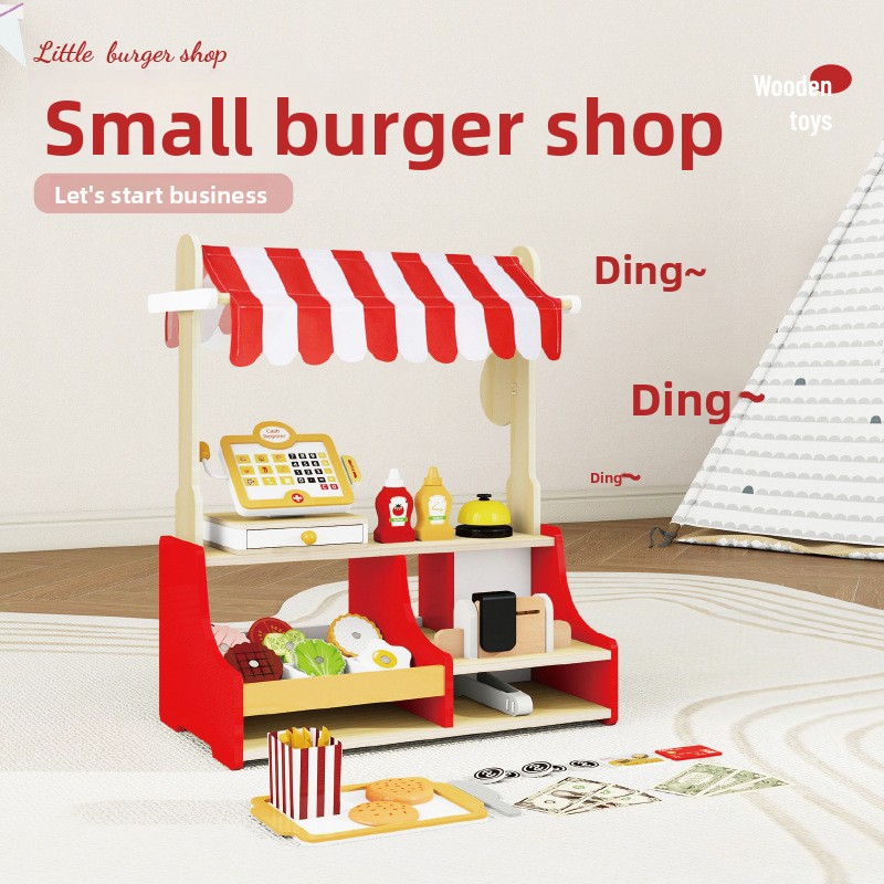Baby Food Restaurant - ของเล่นเด็ก ปริศนาไม้ ร้านแฮมเบอร์เกอร์ ชุดอาหารจิ๋ว อุปกรณ์เสริมสำหรับเด็ก มอนเตสซอรี่