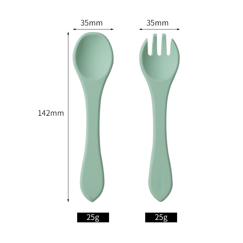 Baby Food Utensils Set - ชุดช้อนและส้อมซิลิโคนเกรดอาหารสำหรับเด็ก หัวนุ่ม ด้ามยาว อุปกรณ์ป้อนอาหารสำหรับเด็กวัยหัดเดินและทารก