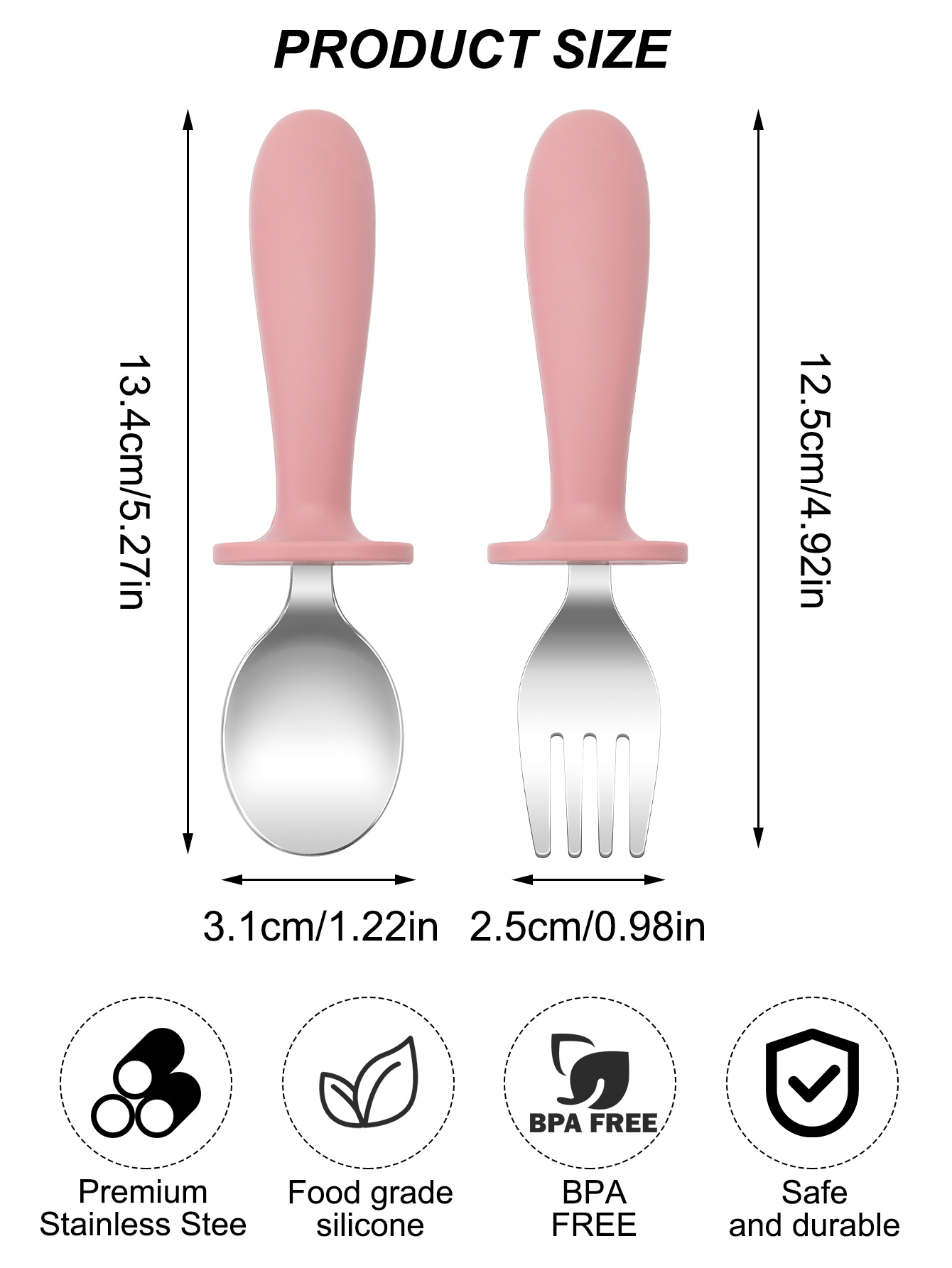 2PCS สแตนเลสสตีลชุดช้อนส้อมสํา - Baby Food Utensils Set บทวิจารณ์และราคา