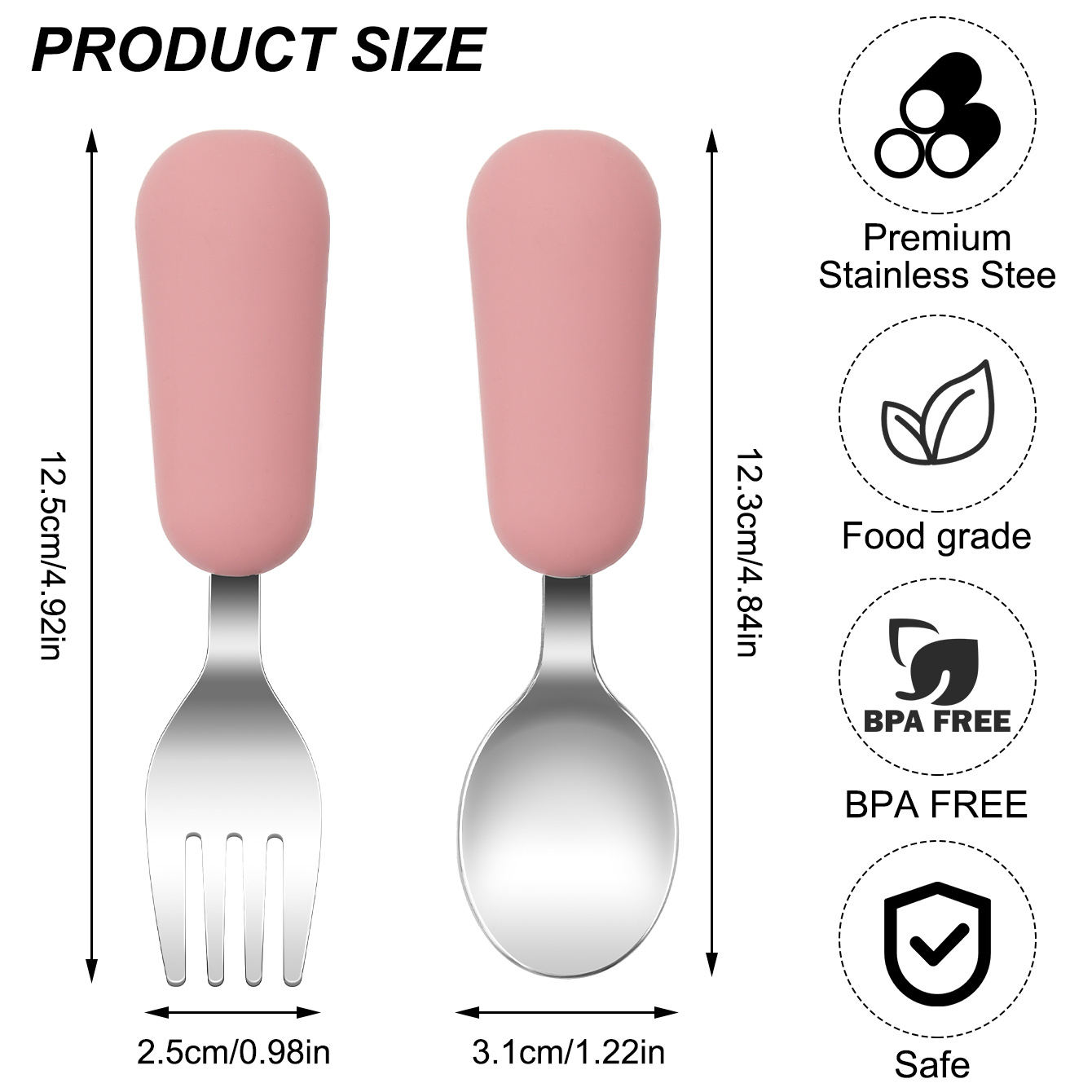 สีเด็ก 2PCS สแตนเลสสตีลช้อนส้อ - Baby Food Utensils Set บทวิจารณ์และราคา
