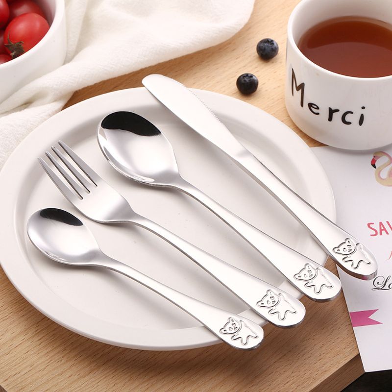 4 ชิ้น/เซ็ตเด็กช้อนชาช้อนอาหาร - Baby Food Utensils Set บทวิจารณ์และราคา