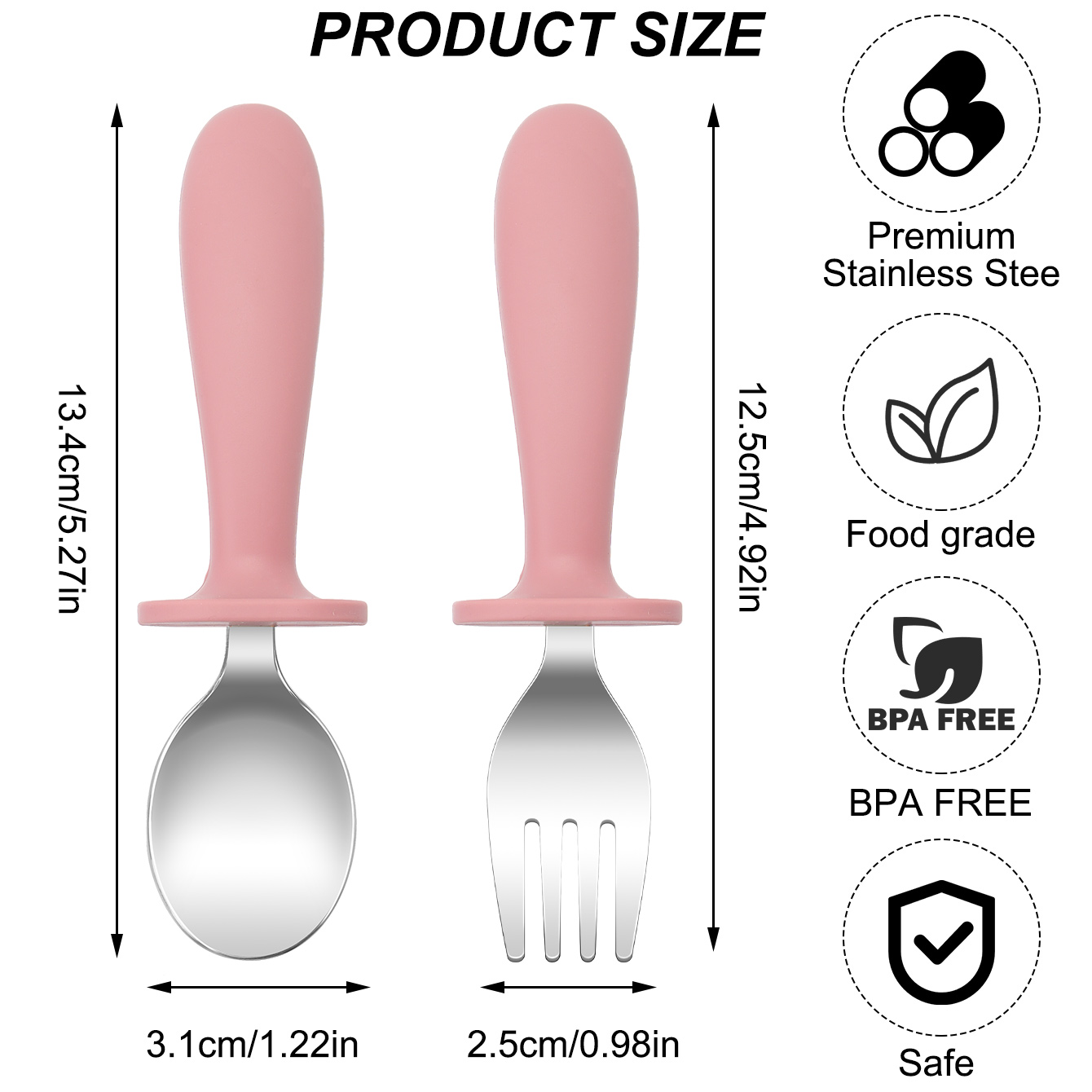 สีเด็ก 2PCS สแตนเลสสตีลช้อนส้อ - Baby Food Utensils Set บทวิจารณ์และราคา